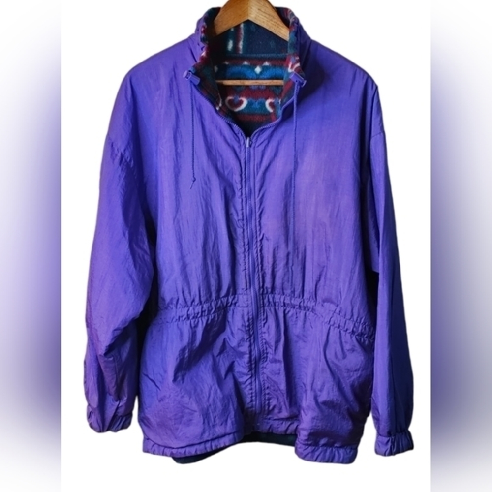 British Mist Reversible Aztec Print Windbreaker Fleece Jacket Sz L Vintage 80s. - Picture 7 of 12